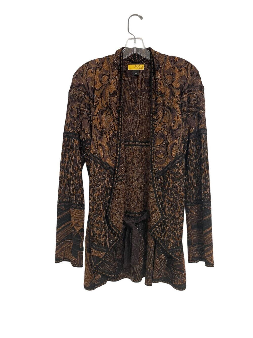 St John SoCa Brown Bronze Metallic Knit Wool Blend Belted Cardigan Size Small P